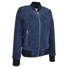 Regals Leather Comfortable Women's Real Goat Suede Bomber MA-1 Jacket Faye Blue