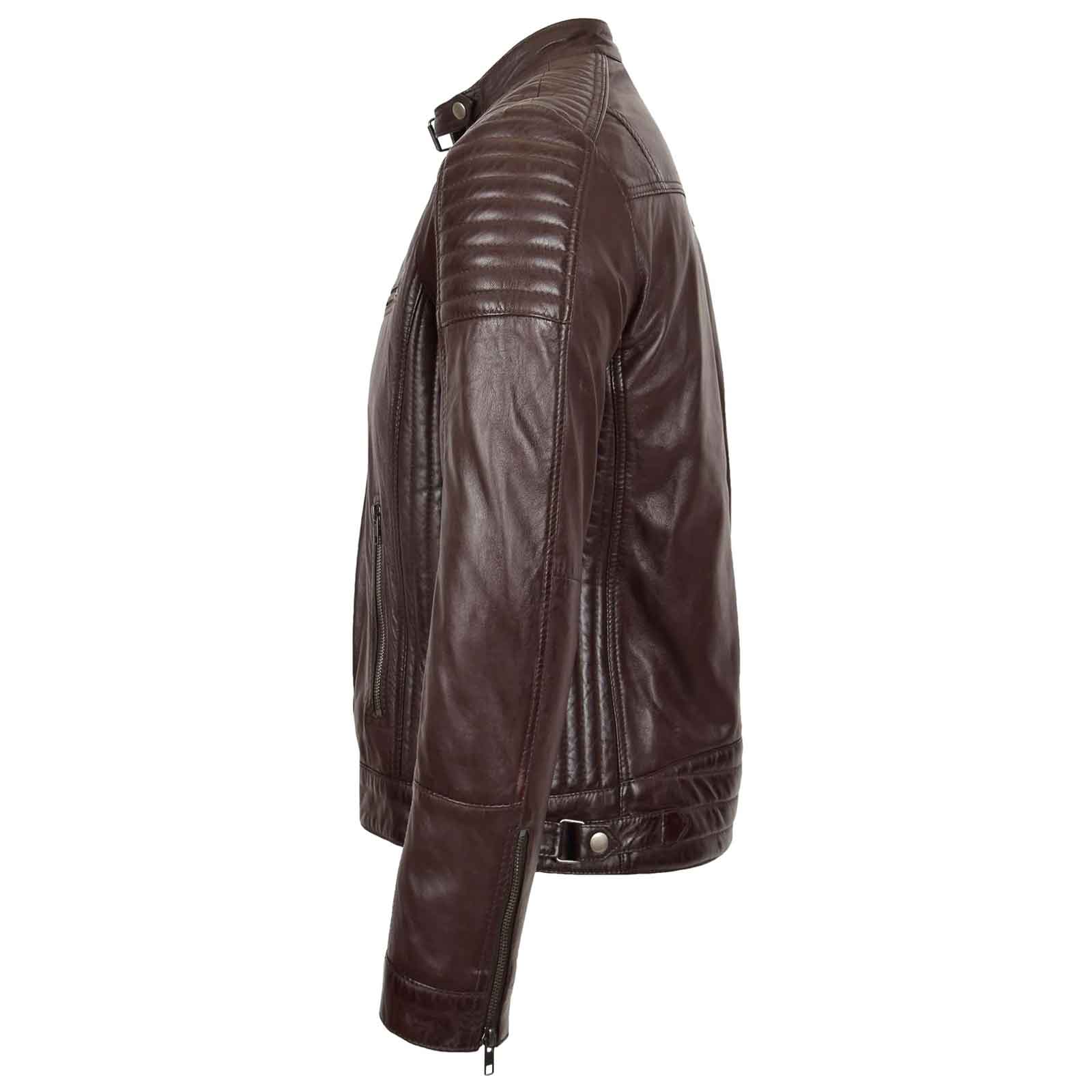Regals Leather Men’s Brown Café Racer Jacket – Ron Quilted Biker Design