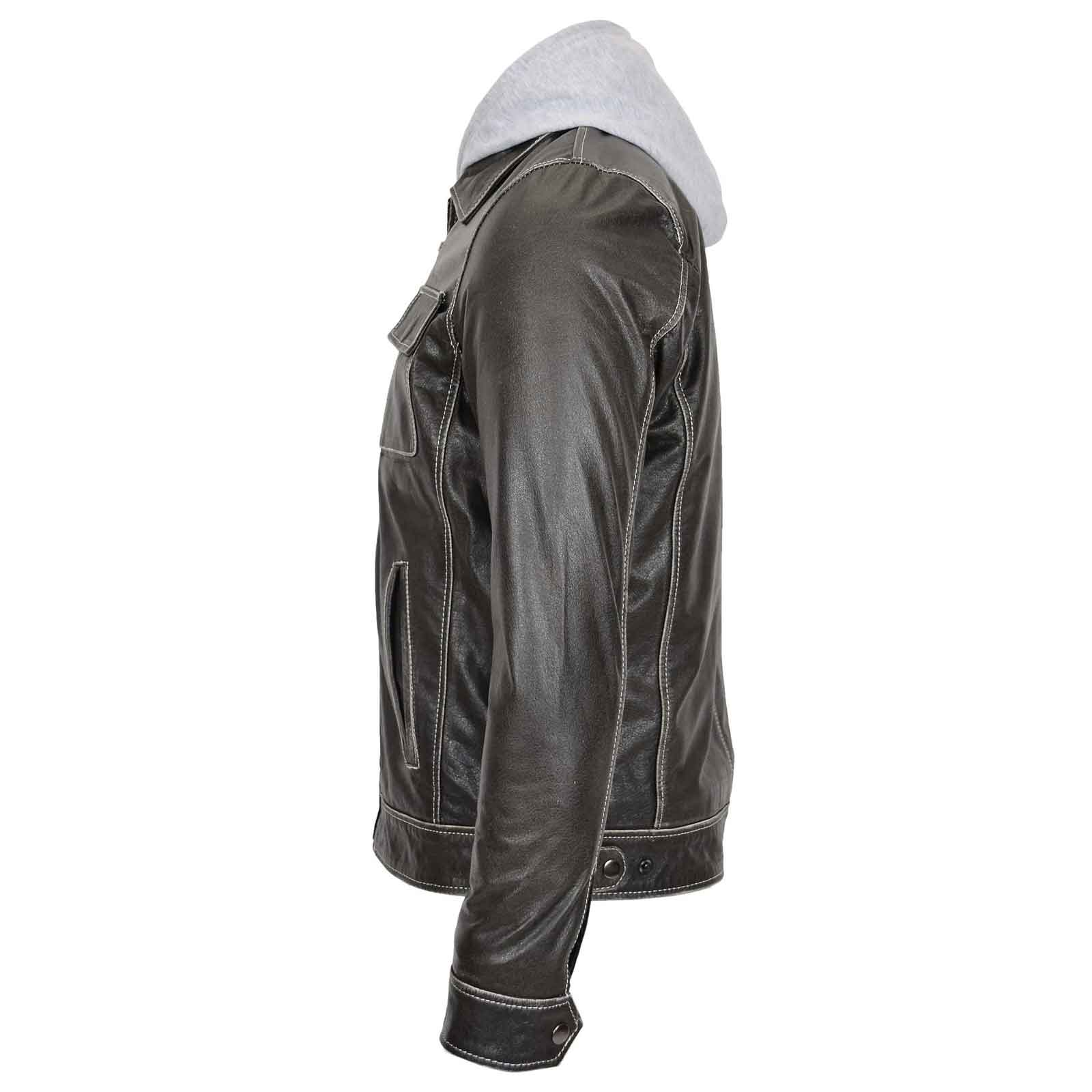 Men’s Leather Work Jacket Cypher Grey with Removable Hoodie | Regals Leather