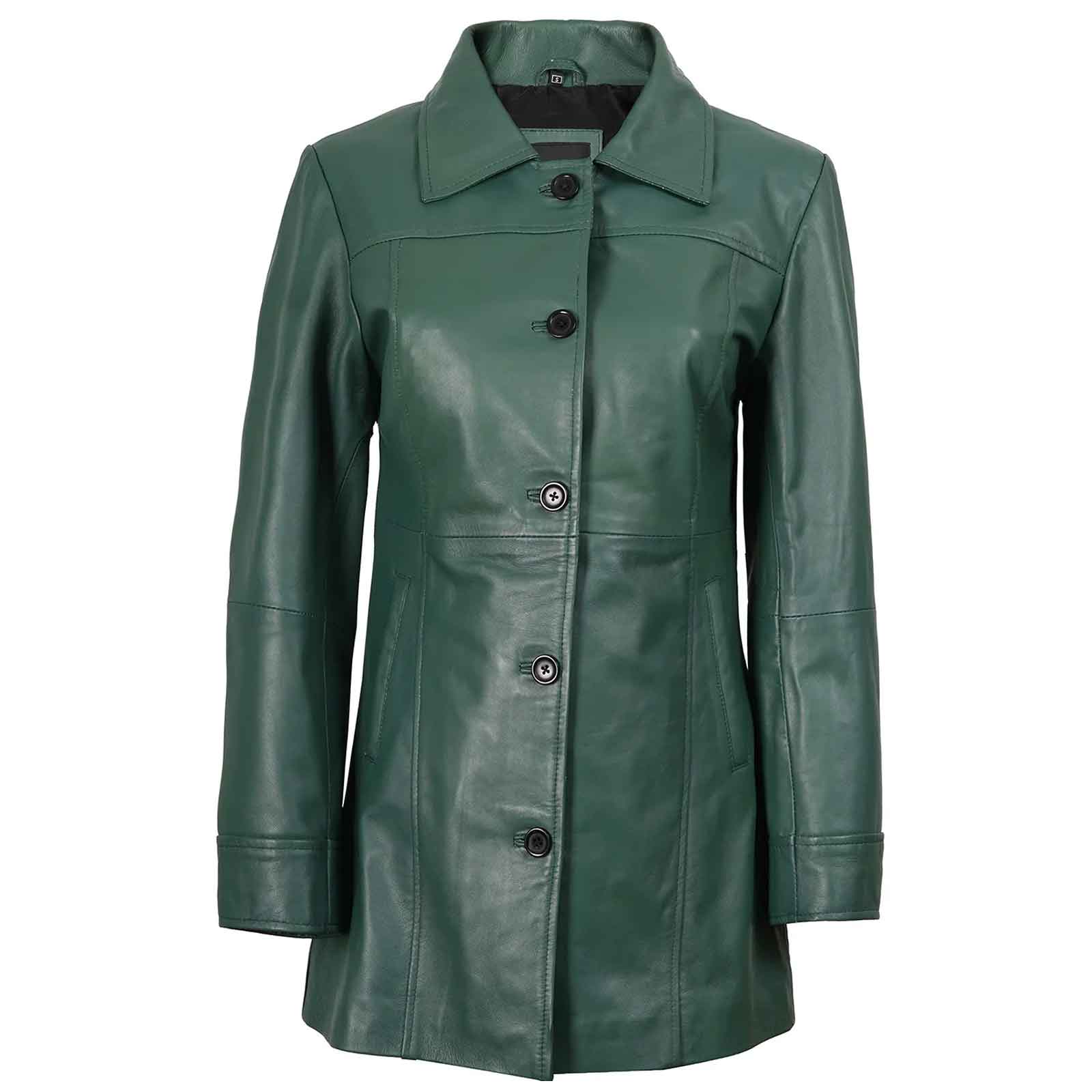 Regals Leather Genuine Women's Green Real Leather Car Coat
