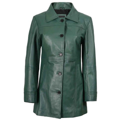 Regals Leather Genuine Women's Green Real Leather Car Coat