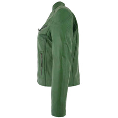Women’s Real Leather Standing Collar Jacket – Becky Green Classic Fit
