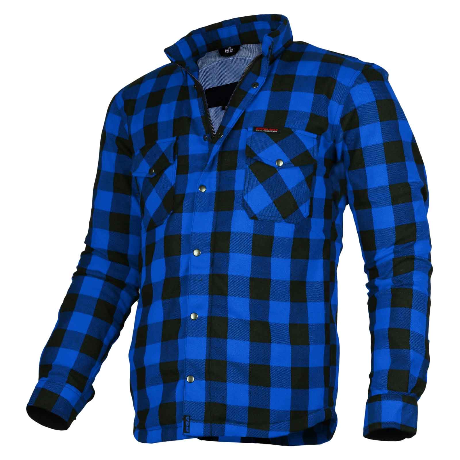 Exo Protective Kevlar® Motorcycle Flannel Blue/Black – CE Approved Riding Shirt