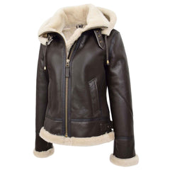 Regals Leather Naomi Women’s Sheepskin B3 Jacket Brown White Removable Hood