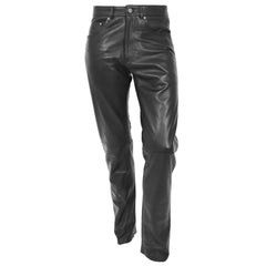 Men’s Black Leather Trousers Straight Leg Classic Fit Casual Jeans | Stylish Biker Pants by Regals Leather
