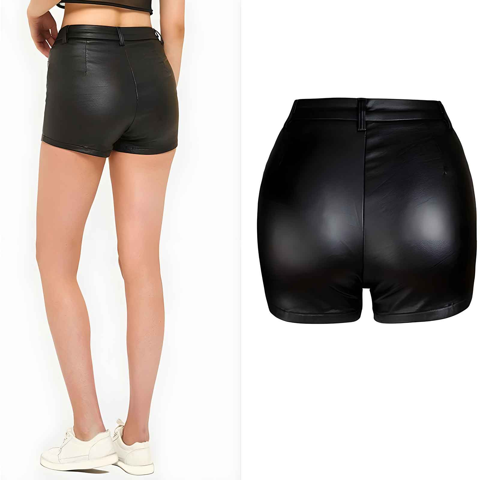 Women’s PU Leather Shorts – High Waist Drawstring Sexy Faux Leather Bottoms
