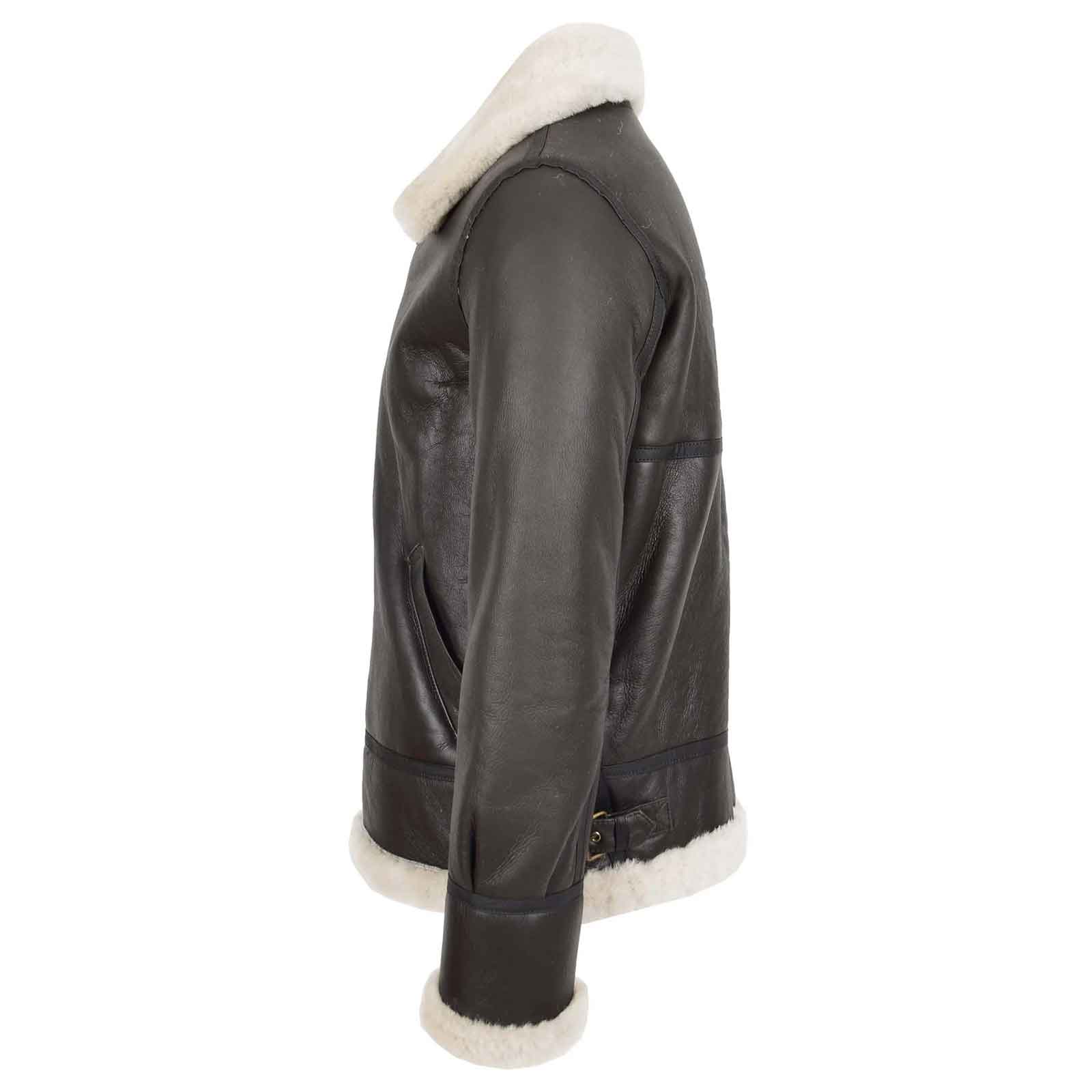 Men’s Genuine Sheepskin B3 Bomber Jacket – Regals Leather Brown/White Aviator