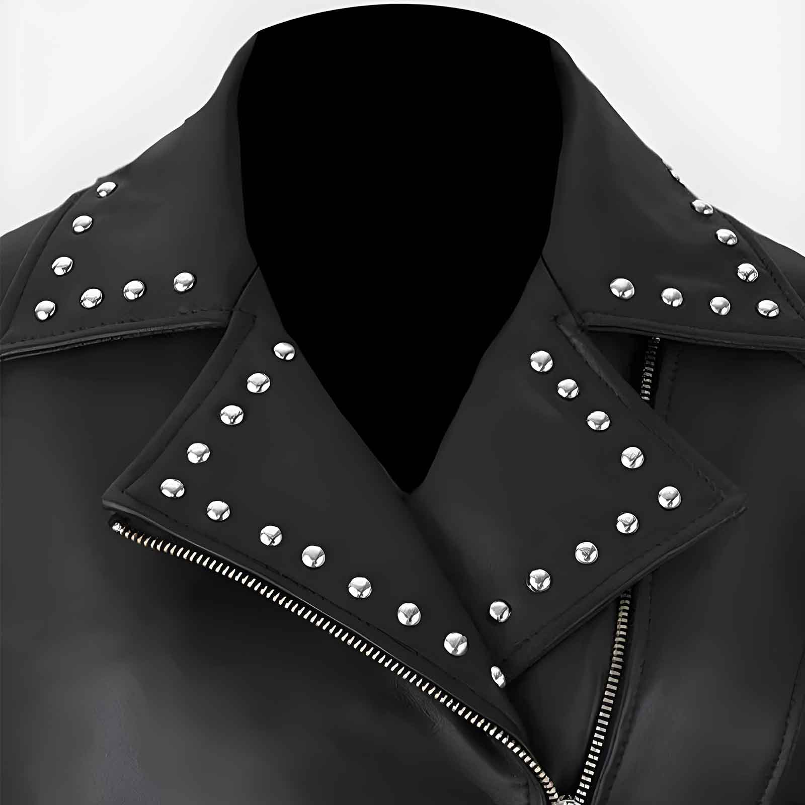 Women’s Eva Studded Leather Jacket | Stylish Biker Moto Outerwear
