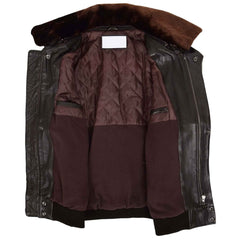 Men’s Leather Bomber Pilot Jacket with Removable Collar – Leroy Brown Classic