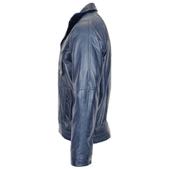 Men’s Leather Bomber Blouson Jacket – Robert Blue Classic Style