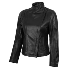 Women’s Black Leather Motorcycle Jacket | Cafe Racer Biker Design