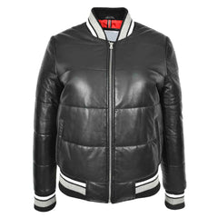 Regals Leather Premium Durability Women's Real Leather Puffer Bomber Jacket Dolly Black