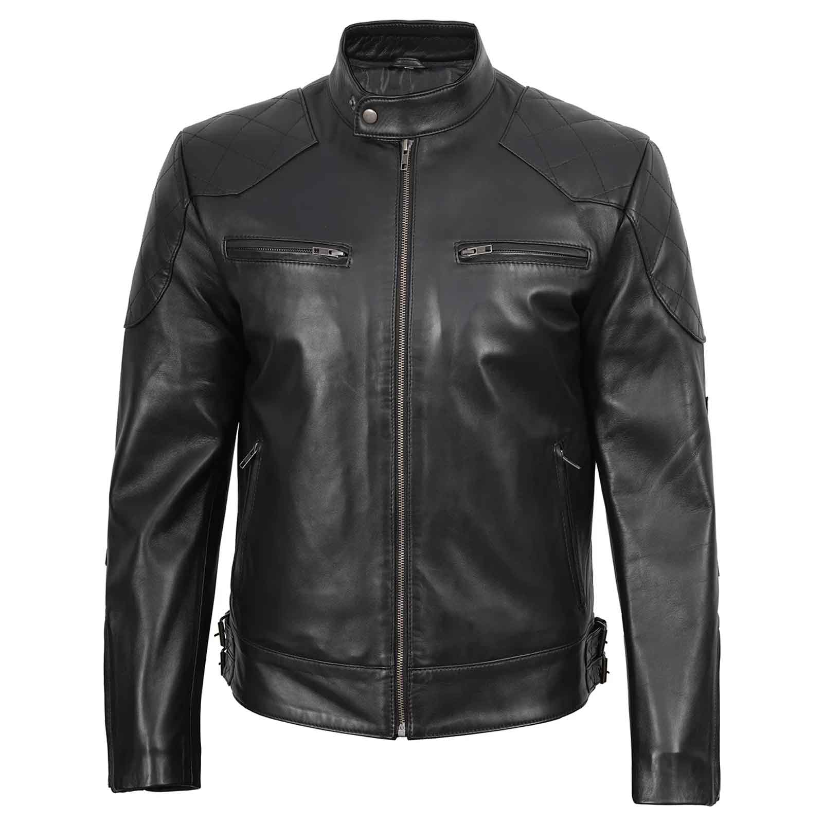Regals Leather Men's Black Cafe Racer Genuine Leather Jacket
