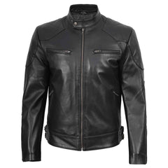 Regals Leather Men's Black Cafe Racer Genuine Leather Jacket