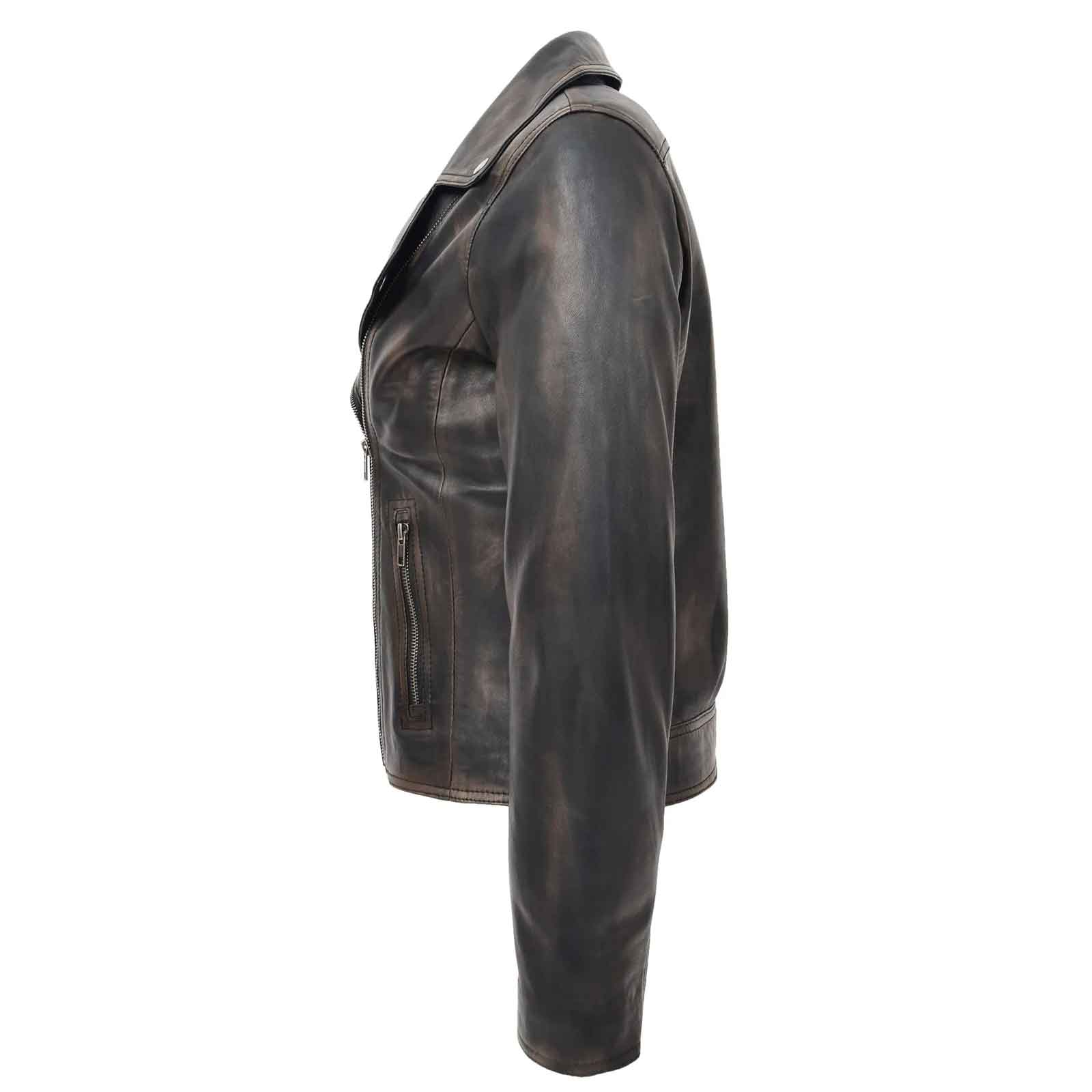 Regals Leather Women’s Soft Leather Cross Zip Biker Jacket – Lola Vintage Black