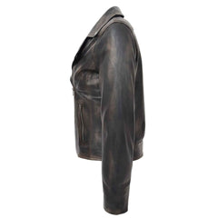 Regals Leather Women’s Soft Leather Cross Zip Biker Jacket – Lola Vintage Black