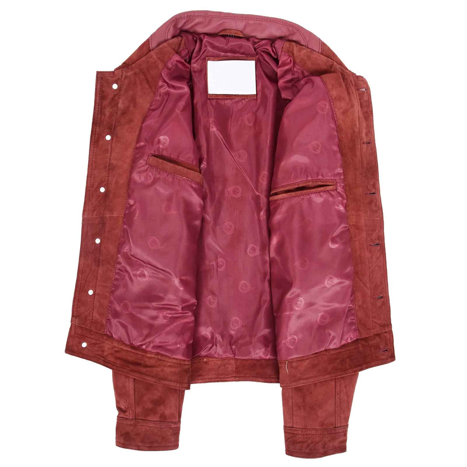 Men’s Real Suede Trucker Harrington Jacket – Daryl Burgundy Goat Suede Classic