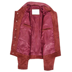 Men’s Real Suede Trucker Harrington Jacket – Daryl Burgundy Goat Suede Classic