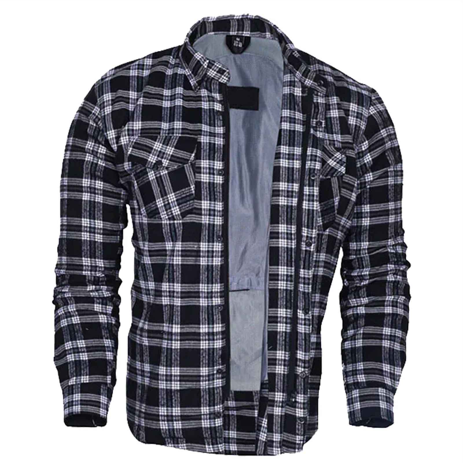 Regals Leather Exo Kevlar-Lined Motorcycle Flannel Shirt Black/White – CE Protective Riding Gear