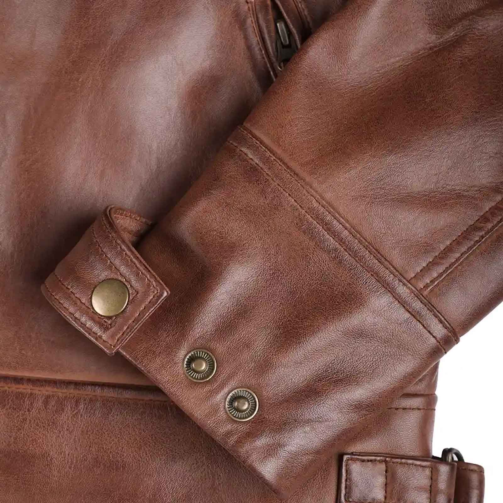 Regals Leather Men’s Quilted Biker Jacket – Genuine Cognac Brown Leather