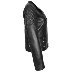 Women's Real Leather Biker Jacket Classic Cross Zip Style Molly Black