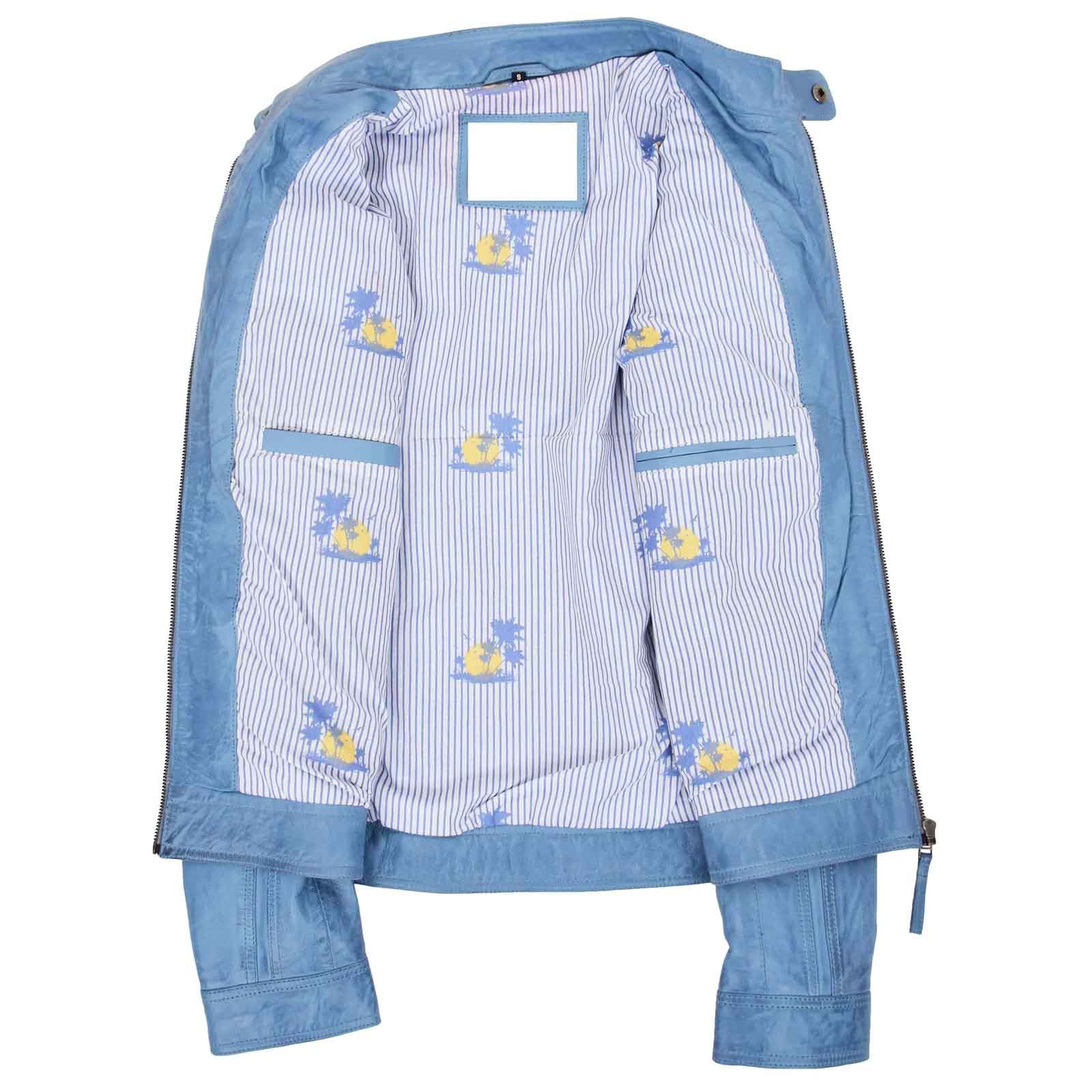 Men’s Sky Blue Leather Cafe Racer Jacket – Charlie Biker Style | Regals Leather