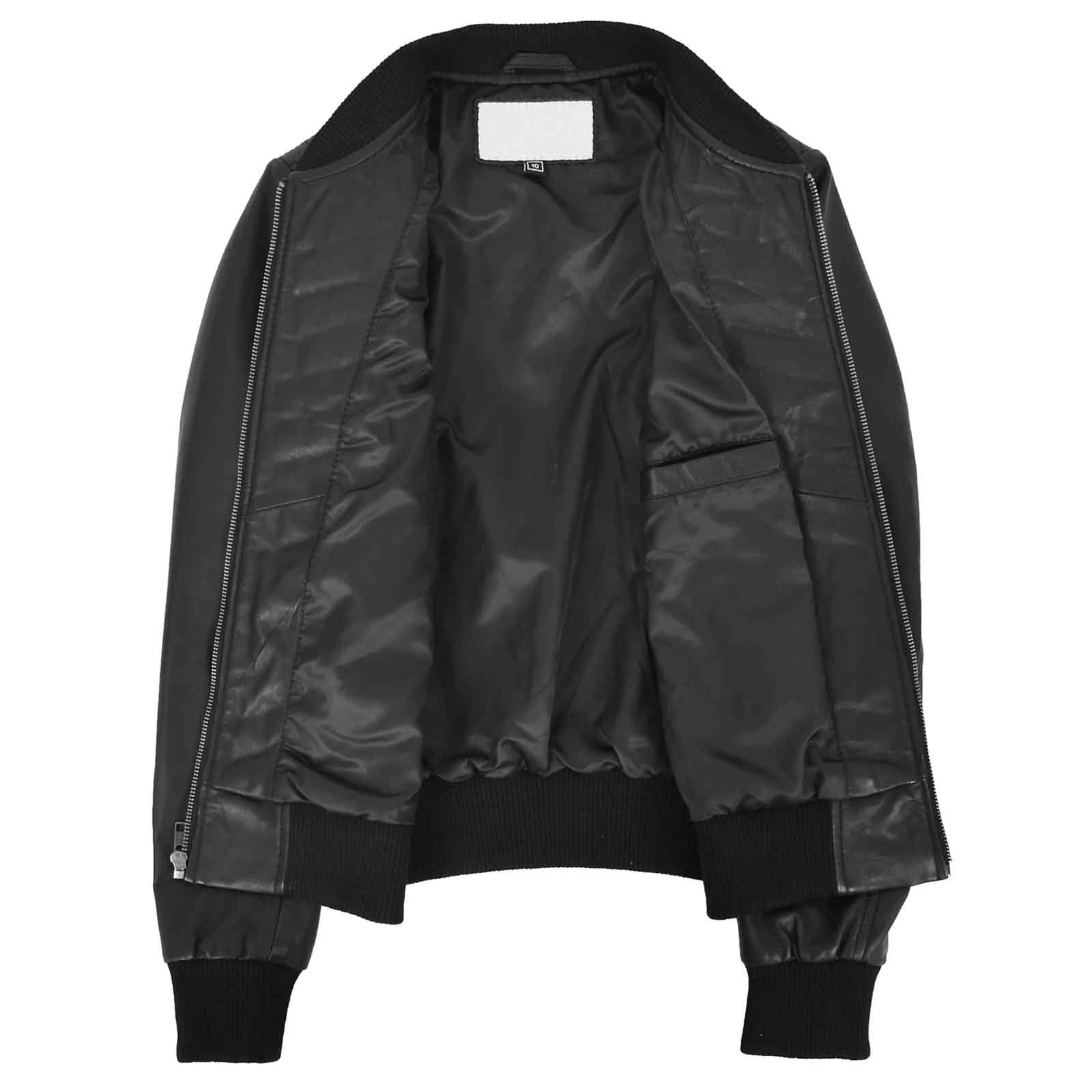 Women's Genuine Leather Quilted Bomber Jacket Sally – Black Varsity Look