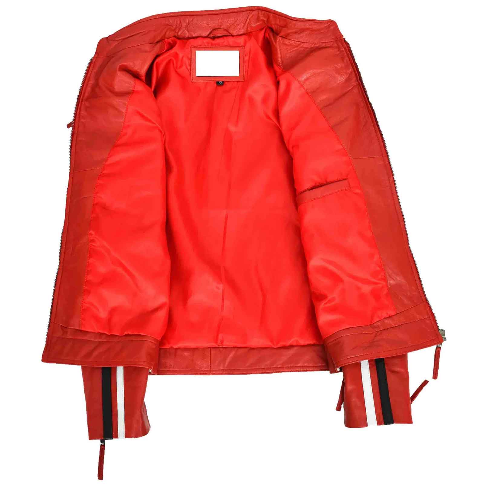 Ladies Rosa Red Leather Cafe Racer Biker Jacket – Motorcycle Style with Badges