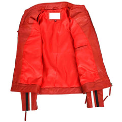 Ladies Rosa Red Leather Cafe Racer Biker Jacket – Motorcycle Style with Badges