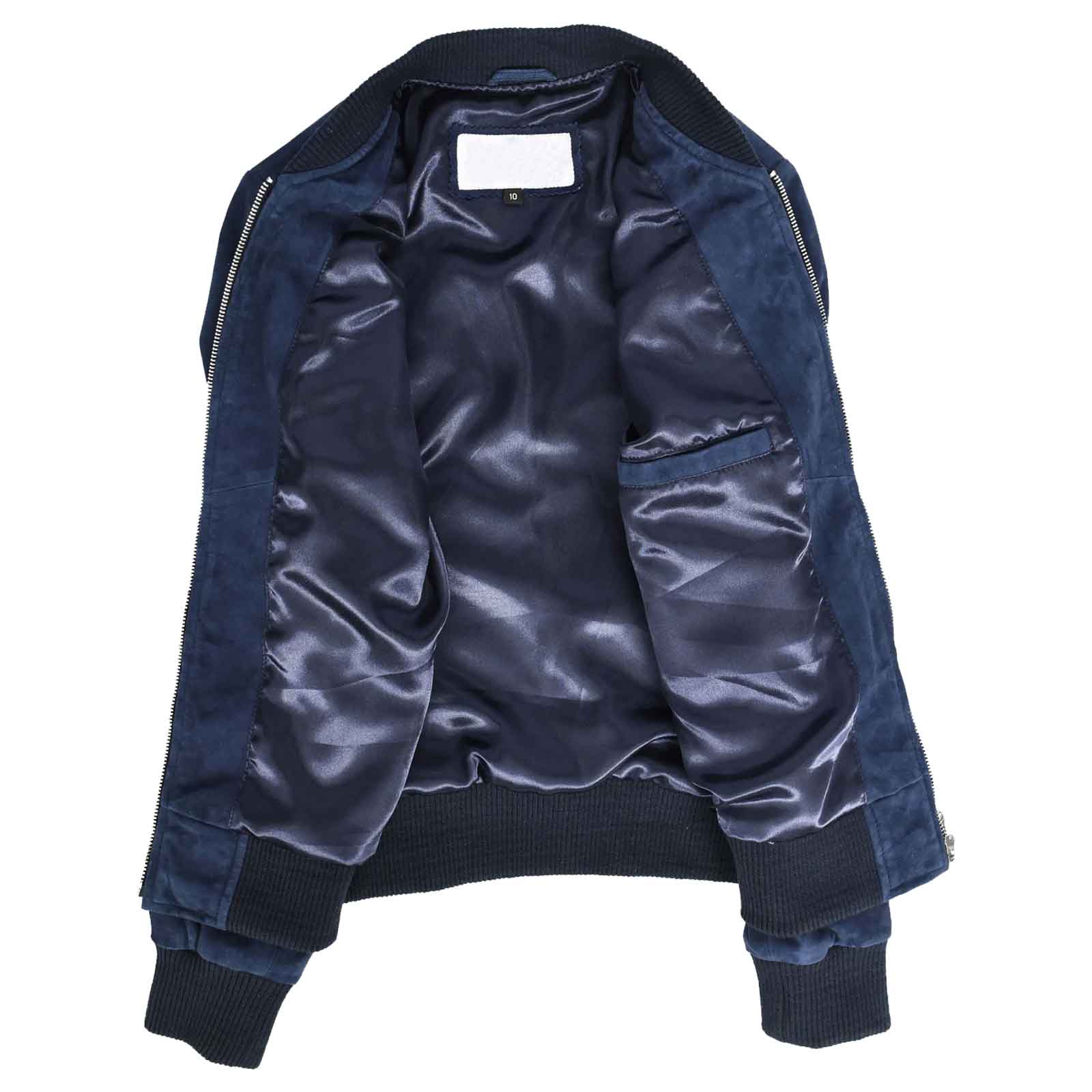 Regals Leather Comfortable Women's Real Goat Suede Bomber MA-1 Jacket Faye Blue