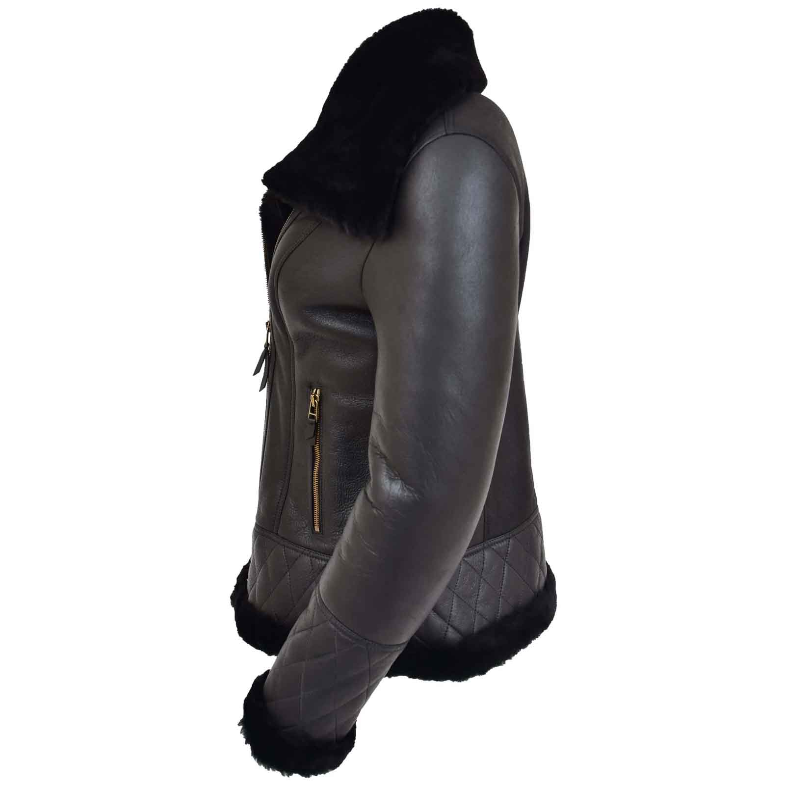 Women’s Merino Sheepskin Aviator Leather Jacket – Isabelle Black | Regals Leather