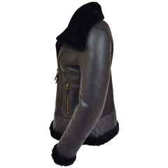 Women’s Merino Sheepskin Aviator Leather Jacket – Isabelle Black | Regals Leather