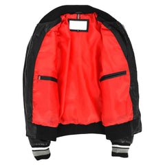 Regals Leather Premium Durability Women's Real Leather Puffer Bomber Jacket Dolly Black