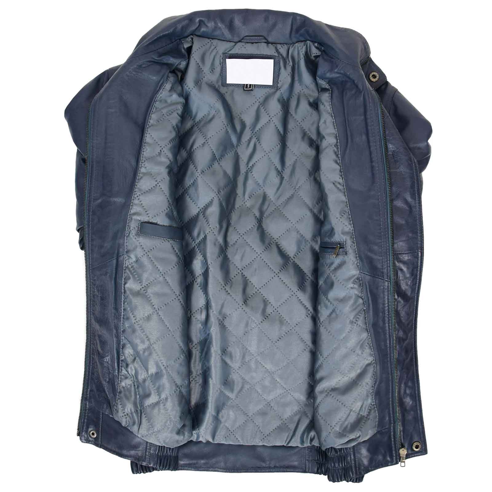 Men’s Leather Bomber Blouson Jacket – Robert Blue Classic Style