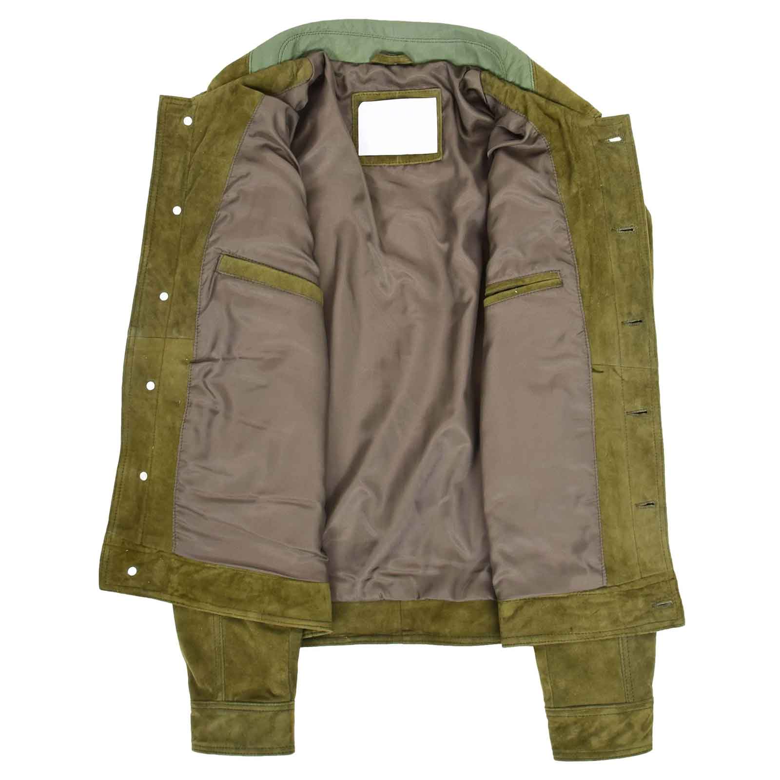 Men’s Real Suede Trucker Harrington Jacket – Daryl Green Goat Suede Classic