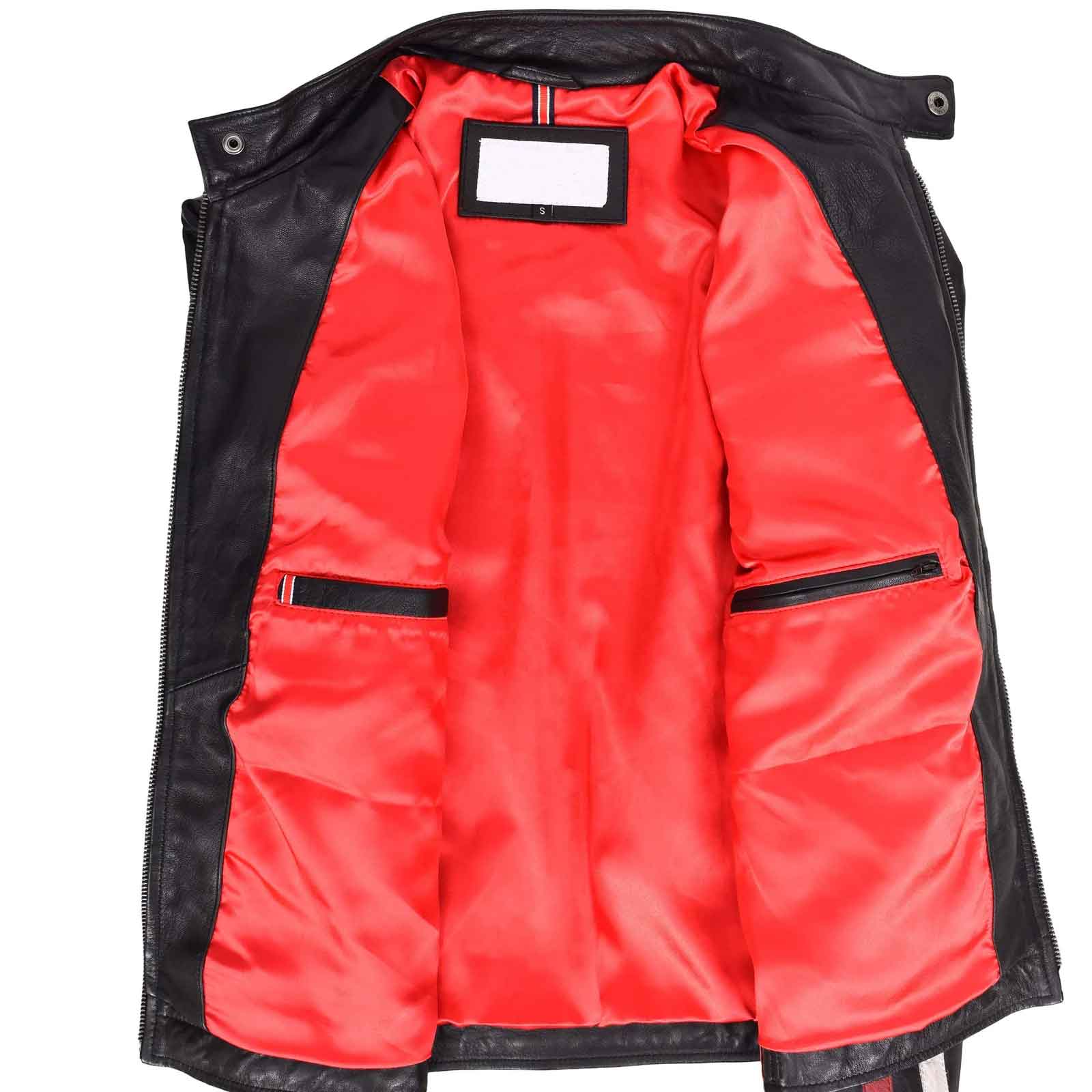 Men’s Black Leather Biker Jacket with Motorsport Logos – Bobby Racer Jacket