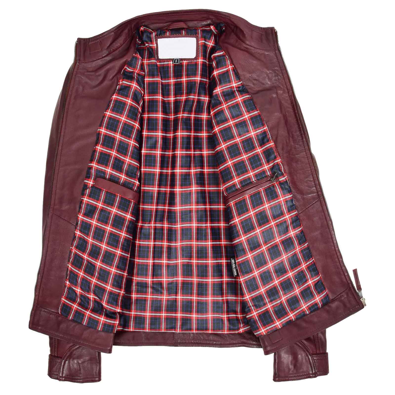 Men’s Burgundy Standing Collar Leather Jacket – Slim Fit Biker by Regals Leather