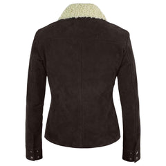 Women's Suede Leather Jacket with Sherpa Collar – Warm Winter Biker Coat by Regals Leather