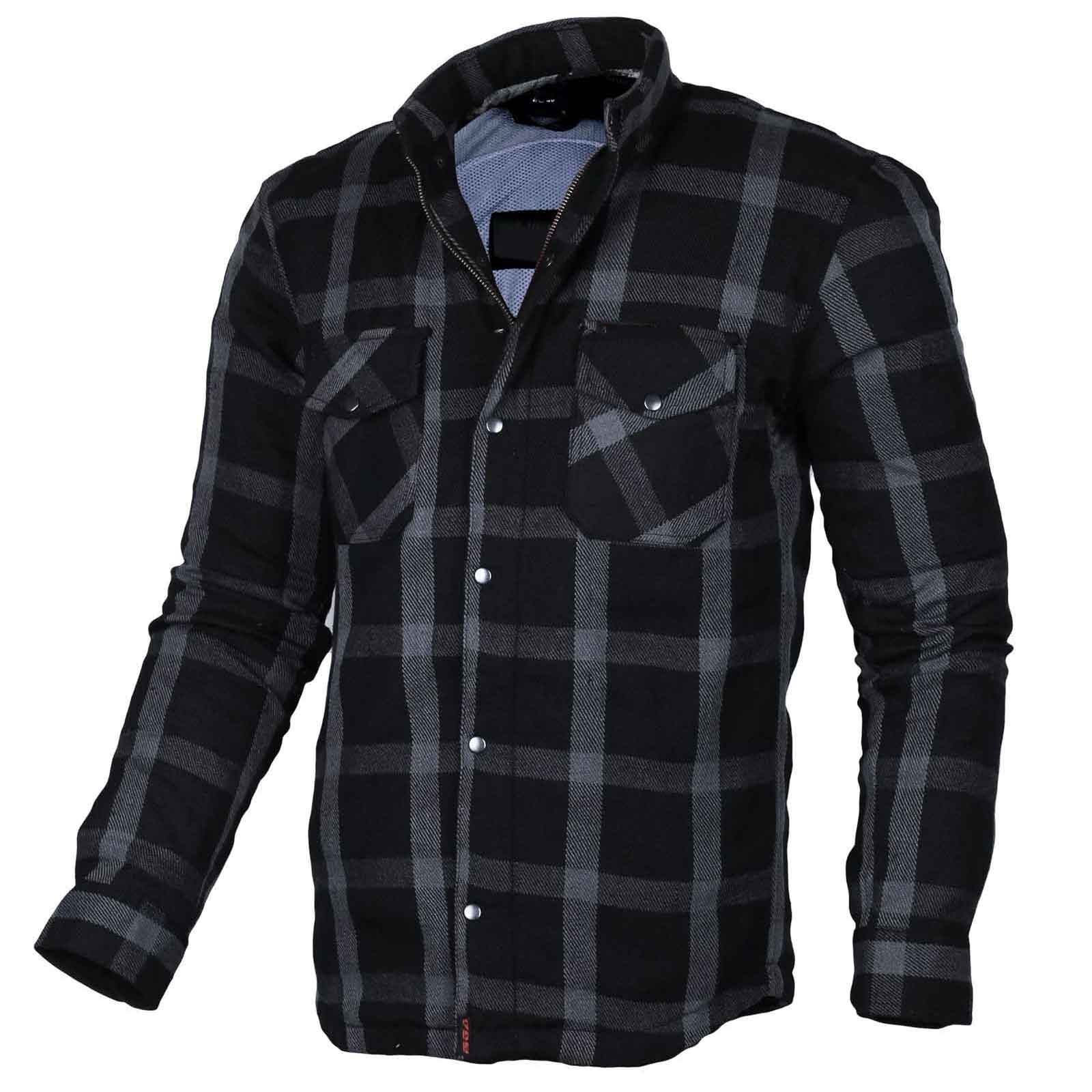 Exo Protective Motorcycle Flannel Shirt Grey/Black – DuPont™ Kevlar® Lined | Regals Leather
