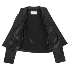 Women’s Black Leather Casual Jacket with Standing Collar – Regals Leather