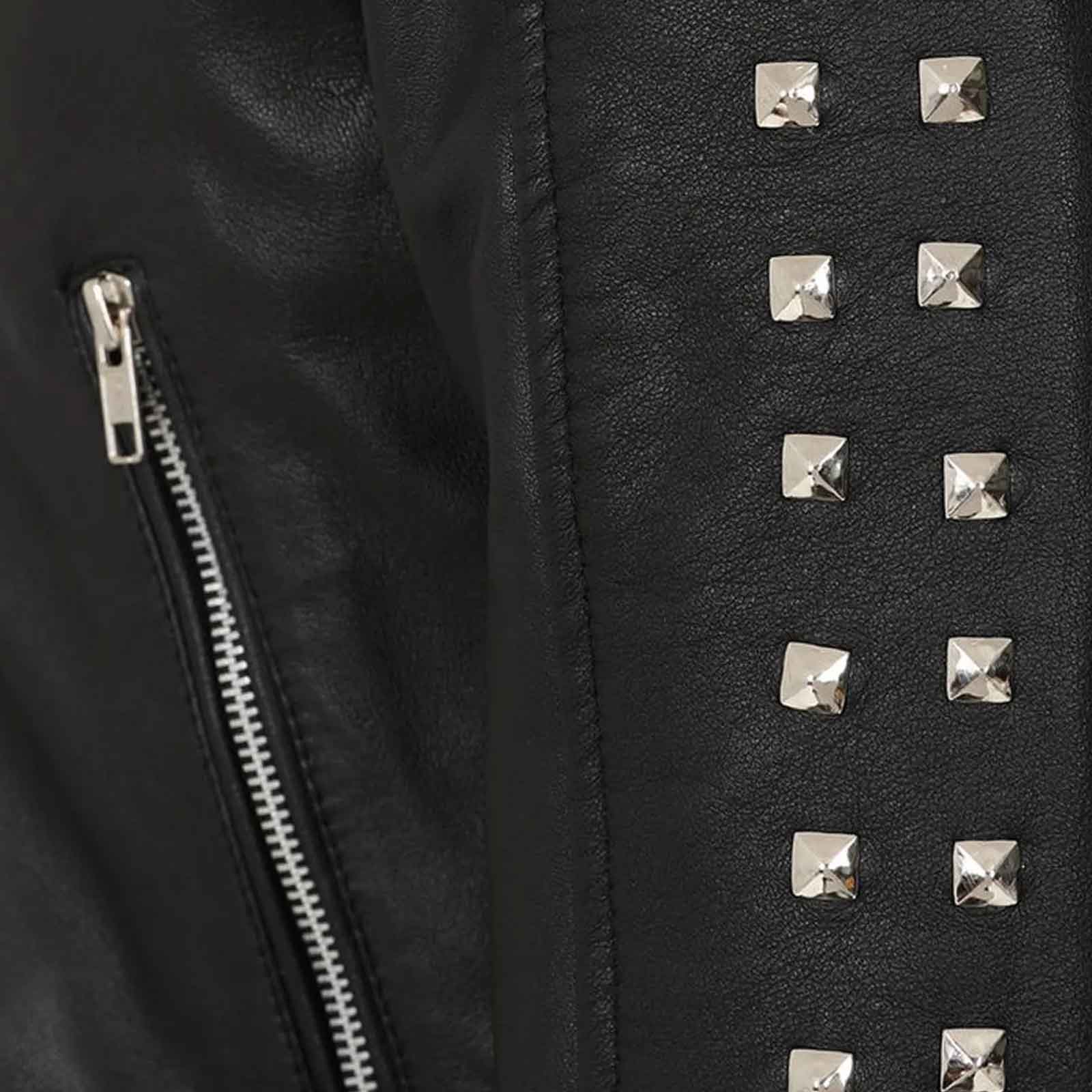 Women’s Black Cropped Leather Biker Jacket | Genuine Cowhide Short Moto Coat