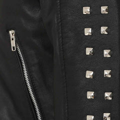 Women’s Black Cropped Leather Biker Jacket | Genuine Cowhide Short Moto Coat