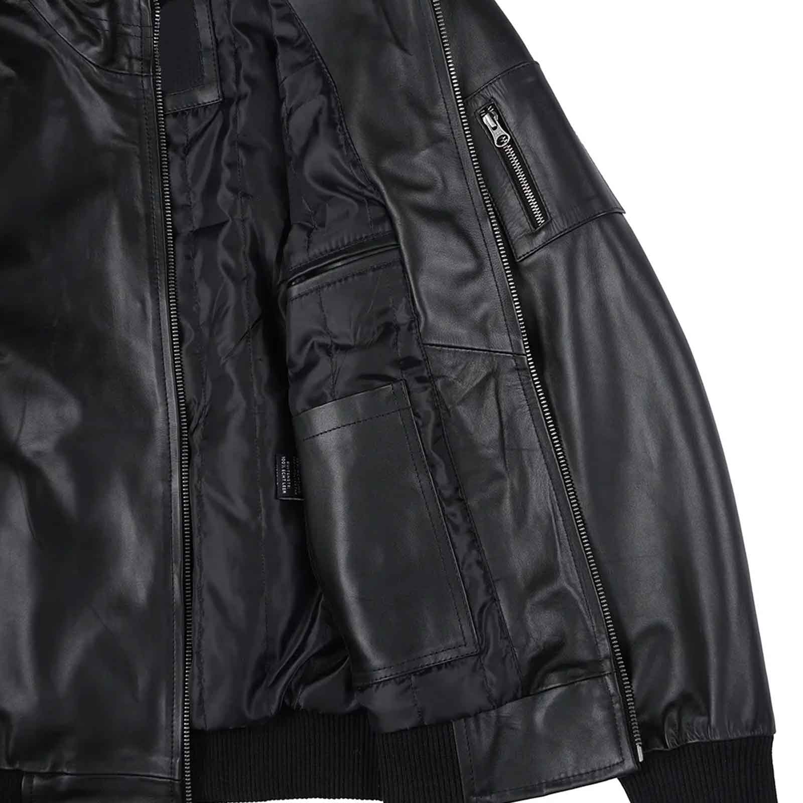 Regals Leather Men's Black Real Cowhide Leather Bomber Jacket
