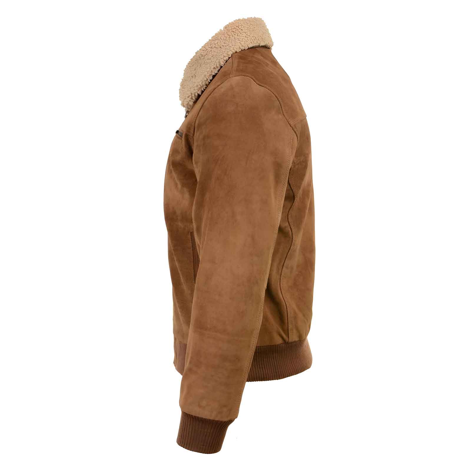Men’s Suede Leather Vintage Bomber Jacket with Shearling Collar – Classic Aviator Style