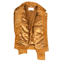 Men’s Real Suede Trucker Jacket – Lee Rider Style Timmy Tan Leather Jacket