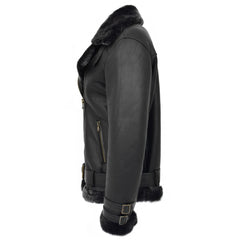 Women's Sheepskin Aviator Pilot Jacket – Lena Black Cross Zip Leather Jacket