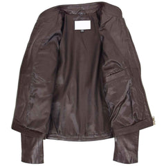 Women’s Real Leather Standing Collar Jacket – Becky Brown Classic Fit