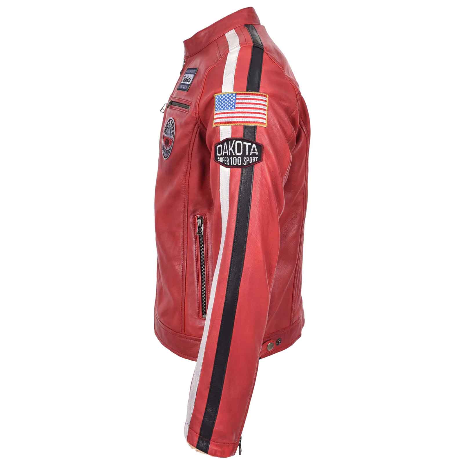 Vintage Men's Leather Biker Jacket Motorsport Logos Bobby Red