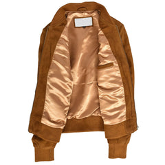 Regals Leather Women's Real Goat Suede Leather Bomber MA-1 Jacket Faye Cognac