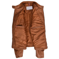 Women’s Soft Tan Leather Biker Jacket – Fitted Quilted Cafe Racer Style | Fiona